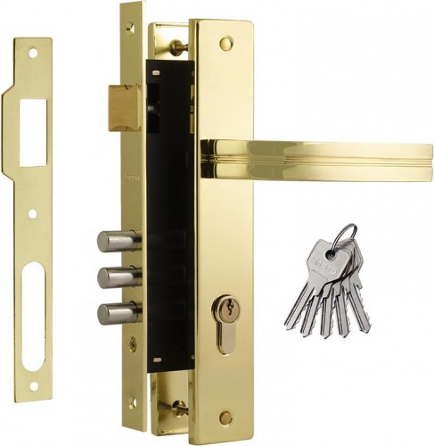 Замок врезной НОРА-М 106-85 М цилиндровый комплект с ручками "Золото" 16186