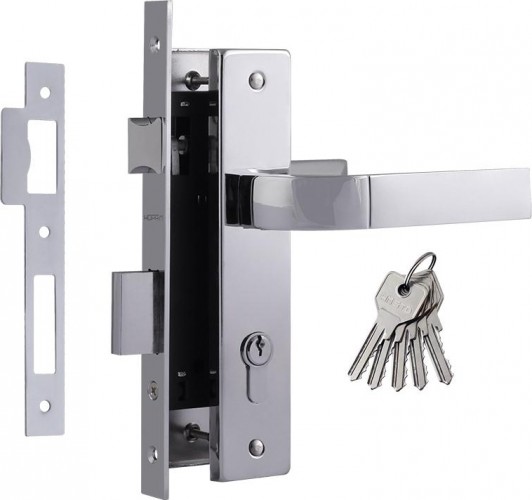 Замок врезной НОРА-М 107-70 Л цилиндровый комплект с ручками "Хром" 16181