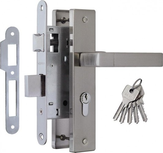 Замок врезной НОРА-М 109-55 цилиндровый комплект с ручками "Матовый хром/Хром" 16923