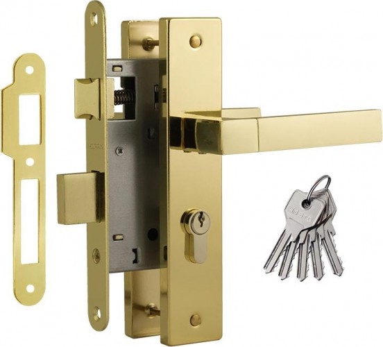 Замок врезной НОРА-М 109-55 цилиндровый комплект с ручками "Золото" 16922