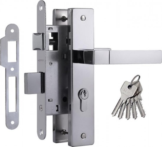 Замок врезной НОРА-М 109-55 цилиндровый комплект с ручками "Хром" 16920