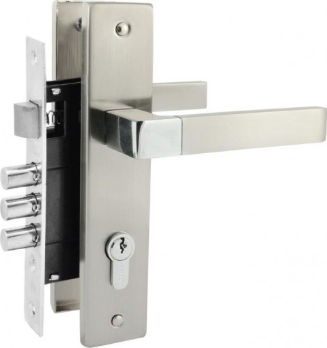 Замок врезной НОРА-М 109-62 NEW цилиндровый комплект с ручками "Матовый никель" 17022