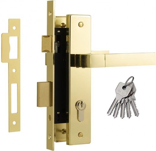 Замок врезной НОРА-М 109-70 Л цилиндровый комплект с ручками "Золото" 16273