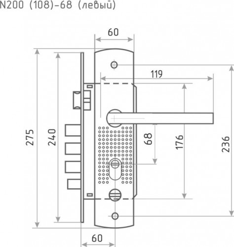 Замок врезной НОРА-М 200-108 левый для китайских дверей "Матовый никель" 16413 - изображение 3