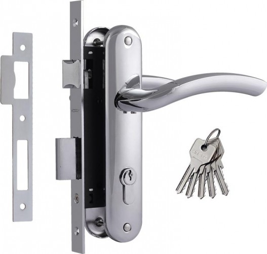 Замок врезной НОРА-М 23-70 Л цилиндровый комплект с ручками "Хром" 9320