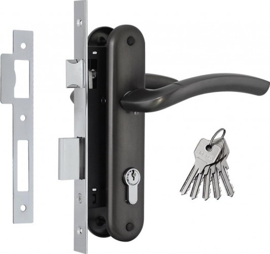 Замок врезной НОРА-М 23-70 Л цилиндровый комплект с ручками "Графит" 16704