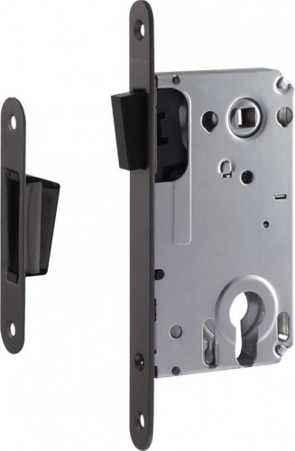 Замок врезной НОРА-М 25М-85 мм цилиндровый с магнитным ригелем "Графит" 18522