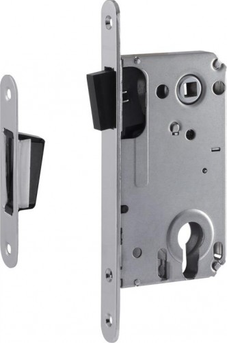 Замок врезной НОРА-М 25М-85 мм цилиндровый с магнитным ригелем "Хром" 14747