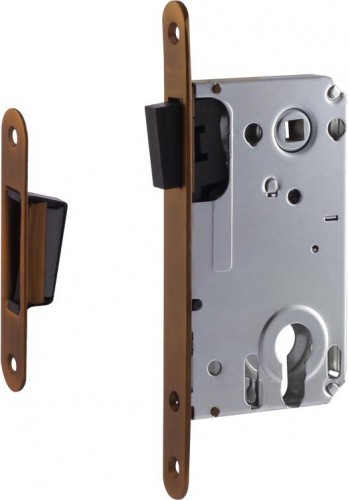 Замок врезной НОРА-М 25М-85 мм цилиндровый с магнитным ригелем "Матовый кофе" 18523