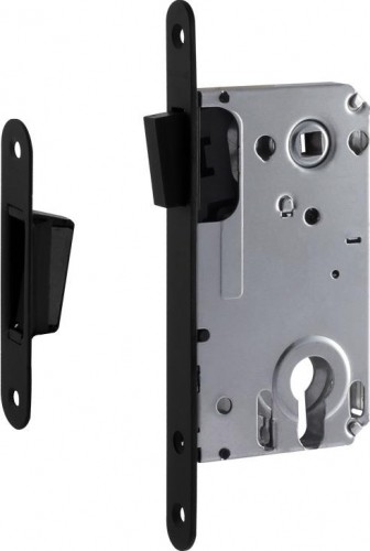 Замок врезной НОРА-М 25М-85 мм цилиндровый с магнитным ригелем "Черный" 18525