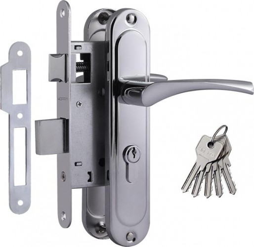 Замок врезной НОРА-М 710-55 цилиндровый комплект с ручками "Хром" 16978