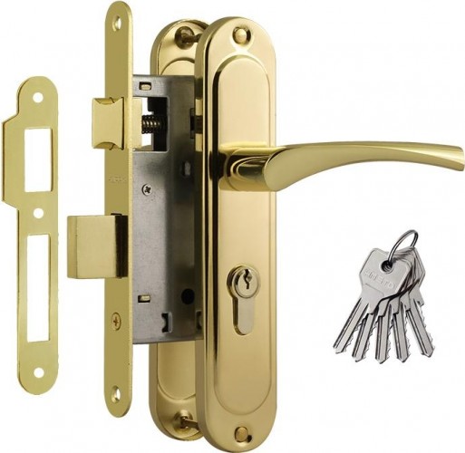 Замок врезной НОРА-М 710-55 цилиндровый комплект с ручками "Золото" 16976