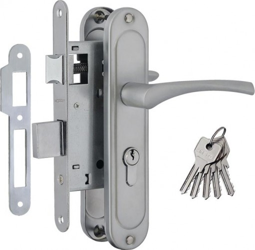 Замок врезной НОРА-М 710-55 цилиндровый комплект с ручками "Матовый хром/Хром" 16979