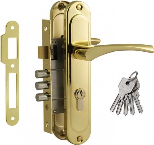 Замок врезной НОРА-М 710-62 цилиндровый комплект с ручками "Золото" 16980