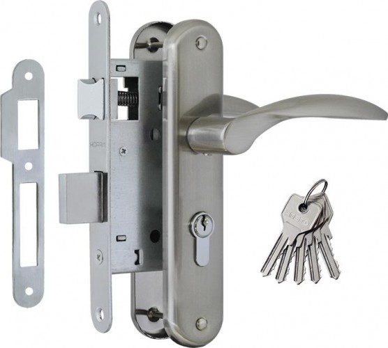 Замок врезной НОРА-М 94-55 цилиндровый комплект с ручками "Матовый хром/Хром" 16911