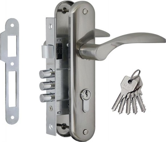 Замок врезной НОРА-М 94-62 цилиндровый комплект с ручками "Матовый хром/Хром" 16998