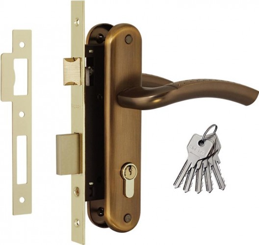 Замок врезной НОРА-М 96-70 Л цилиндровый комплект с ручками "Матовый кофе" 16195