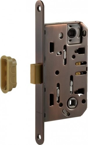 Замок врезной НОРА-М М13М-96 мм под фиксатор с магнитным ригелем "Старая медь" 18961