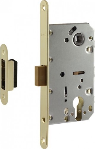 Замок врезной НОРА-М М25М-85 мм цилиндровый с магнитным ригелем "Золото" 14748