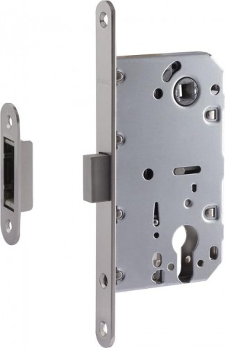 Замок врезной НОРА-М М25М-85 мм цилиндровый с магнитным ригелем "Матовый никель" 18557