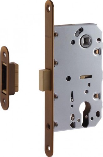 Замок врезной НОРА-М М25М-85 мм цилиндровый с магнитным ригелем "Матовый кофе" 18579