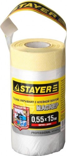 Защитная пленка STAYER PROFESSIONAL с клейкой лентой "маскер", hdpe, 9мкм, 0,55х15м 12255-055-15