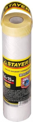 Защитная пленка STAYER PROFESSIONAL с клейкой лентой "маскер", hdpe, 9мкм, 1,4х15м 12255-140-15