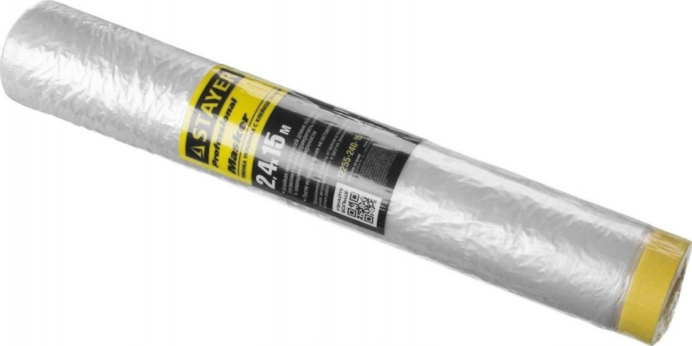 Защитная пленка STAYER PROFESSIONAL с клейкой лентой "маскер", hdpe, 9мкм, 2,4х15м 12255-240-15