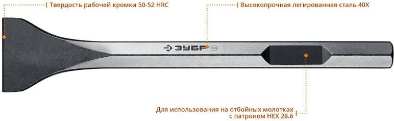Зубило шестигранное ЗУБР ПРОФЕССИОНАЛ hex 28,6 (макита тип) лопаточное 80х400 мм 29380-80-400 - изображение 2