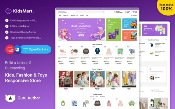 KidsMart — Детский магазин, магазин модной одежды и игрушек Opencart Responsive Theme