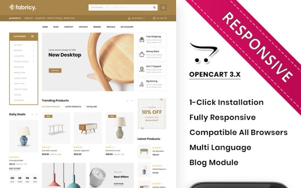Fabricy - шаблон OpenCart Mega Furniture Shop