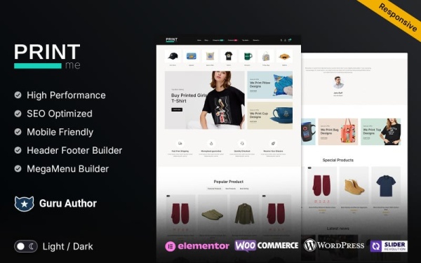 Printme - Многоцелевая отзывчивая тема Elementor WooCommerce для полиграфических услуг