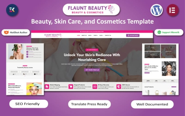 Flaunt Beauty — шаблон для WooCommerce Elementor для красоты, ухода за кожей и косметики