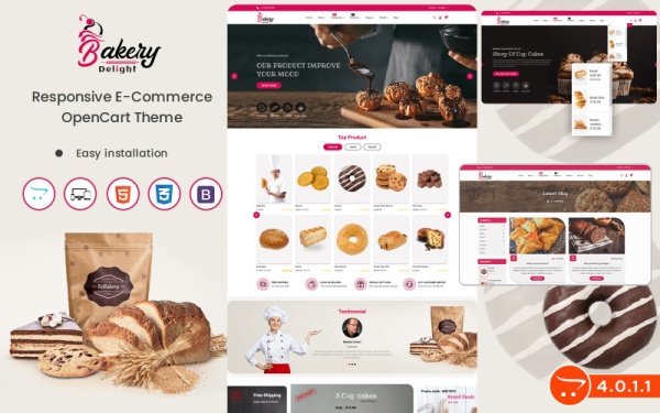 Bakery Delight - Шаблон Opencart 4.0.1.1 для владельцев пекарен, продающих выпечку, сладости, хлебобулочные изделия