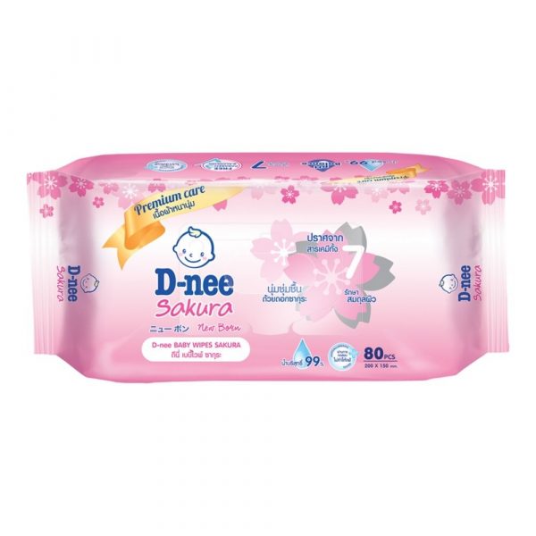 Детские влажные салфетки D-Nee, цвет «Сакура», розовые, 80 шт. - D-Nee Baby Wipes Sakura Pink 80 Pcs.