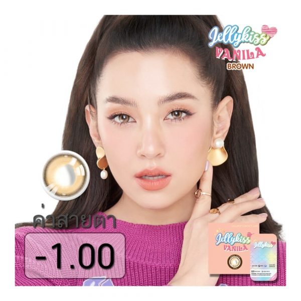 Контактные линзы Jelly Kiss Vanila Brown, месячная мощность -1,00 (2 шт.) - Jelly Kiss Vanila Brown Contact Lens Monthly Power -1.00 (2 pieces)