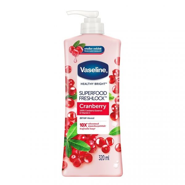Вазелин Healthy Bright Superfood Freshlock Cranberry 320 мл. ผิวดูกระจ - Vaseline Healthy Bright Superfood Freshlock Cranberry 320 Ml. เซรั่มวิตามิน ผิวดูกระจ