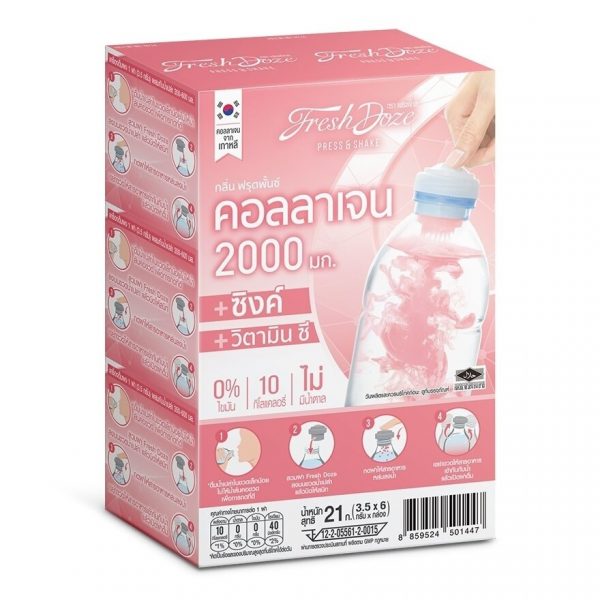 Fresh Dose Пресс-Шейк Коллаген, цинк + витамин С, вкус фруктовый пунш, 21 г × 6 шт. - Fresh Doze Press Shake Collagen Zinc + Vitamin C Fruit Punch Flavor 21g. 6pcs.