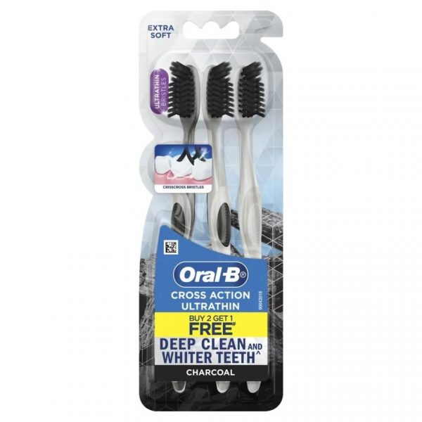 Зубная щетка Oral-B Cross Action Ultra Thin с угольным наполнителем, упаковка 3 шт. - Oral-B Toothbrush Cross Action Ultra Thin Charcoal Pack 3's