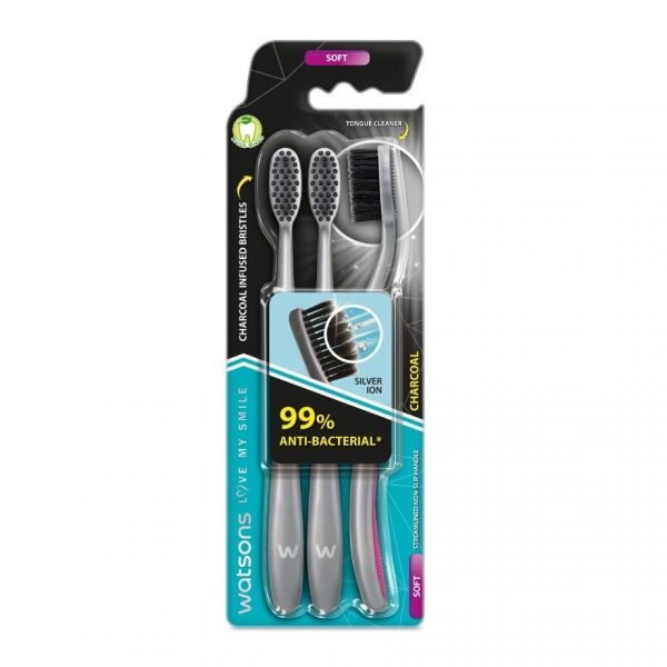 Зубная щетка Watsons с древесным углем (мягкая) 3 шт. - Watsons Charcoal Toothbrush (Soft) 3s.