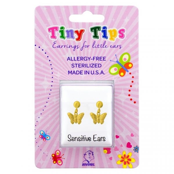Studex Tiny Tips Earrings For Sensitive Ear Gold Plated Drop Butterfly