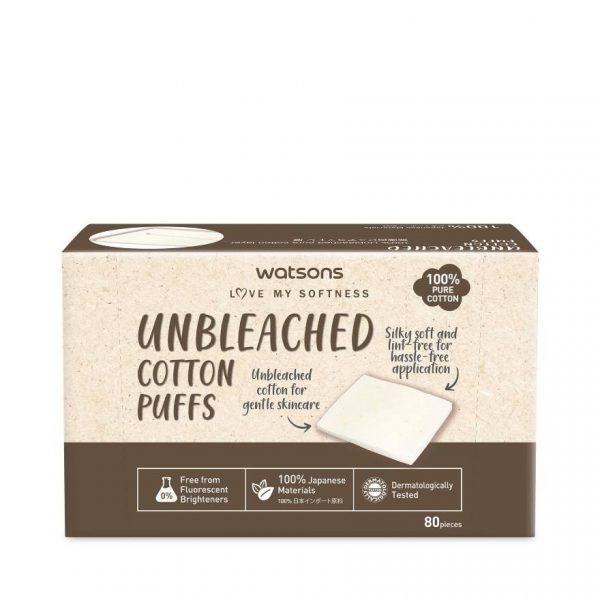 Бумажные полотенца Watsons из неотбеленного хлопка, 80 листов. - Watsons Unbleached Cotton Puffs 80sheets.