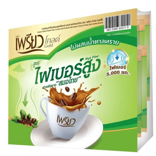 Преав Инстант Кофе Голд Файбер (без сахара), 24 саше - Preaw Instant Coffee Gold Fiber 24sac (Sugar Free)