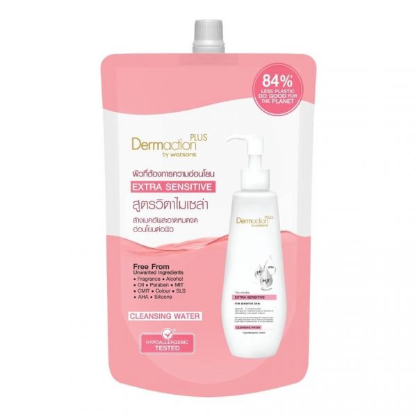 Dermaction Plus от Watsons Vita Micellar Очищающая вода для чувствительной кожи 500 мл (сменный блок) - Dermaction Plus By Watsons Vita Micellar Extra Sensitive Cleansing Water 500ml.(Refil
