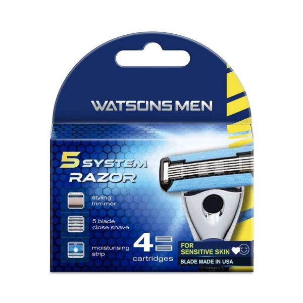 Бритва Watsons Men 5 System 4 с картриджами. - Watsons Men 5 System Razor  4 Catridges.
