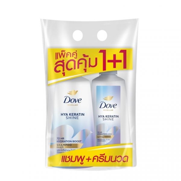Dove Micellar Shampoo + Conditioner Hya Keratin Shine 350 Ml.Twin Pack