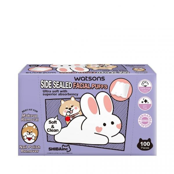 Упакованные сбоку спонжи для лица Watsons, 100 шт. (Комиксы Shibainc).. - Watsons Side Sealed Facial Puffs 100s (Shibainc Comics)..