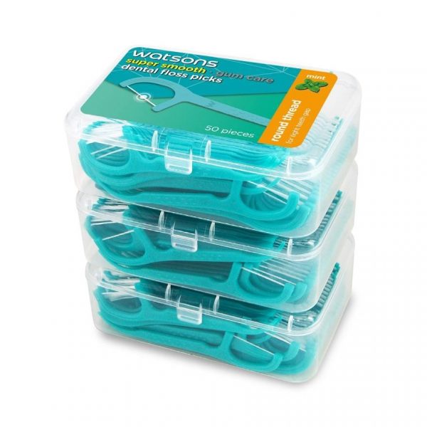 Зубная нить Watsons Super Smooth Mint Round Thread, 50 шт. x 3 коробки. - Watsons Super Smooth Mint Round Thread Dental Floss Picks 50s x 3 Boxes.