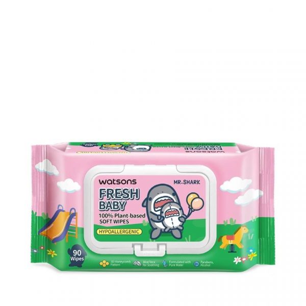 Мягкие салфетки на растительной основе Watsons x Mr. Shark Fresh Baby 100, 90 листов. - Watsons x Mr. Shark Fresh Baby 100 Plant based soft wipes 90 sheets.