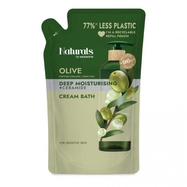 Глубоко увлажняющий крем для ванны Naturals By Watsons Olive 450 мл (сменная упаковка) - Naturals By Watsons Olive Deep Moisturising Cream Bath 450ml (Refill)